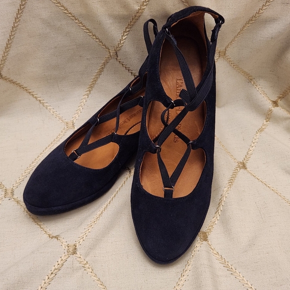 L'Amour Des Pieds Benham Navy Suede Ballet Flats Lace-Up Strappy Size 7M Comfort - Picture 1 of 6